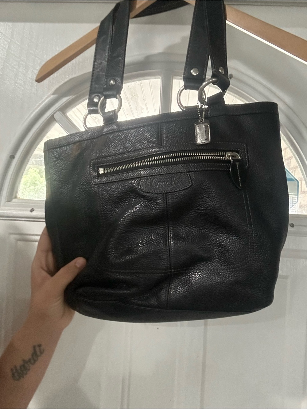 Coach Black Pebbled Leather Tote Shoulder Bag Vintage